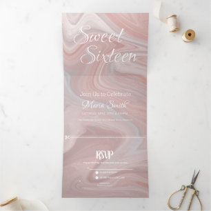 Elegante Süße Flüssige Marmor   Achat-Rosa Hauch Dreifach Gefaltete Einladung