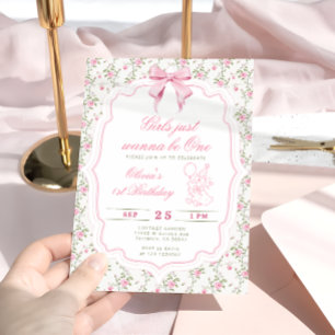 Elegante Süße Gans Rosa Mädchen Erste Geburtstag Einladung