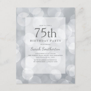 Elegante süße glitzernde silberne Bokeh 75. Geburt Einladung