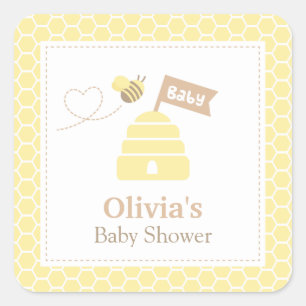 Elegante süße Hummel-Baby-Shower-Etiketten Quadratischer Aufkleber