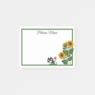 Elegante süße Katze und gelbe Sonnenblume personal Post-it Klebezettel