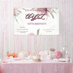 Elegante süße rosa florale 18. Geburtstagsfeier Banner