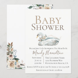 Elegante Swan Floral Neutral Baby Shower Einladung