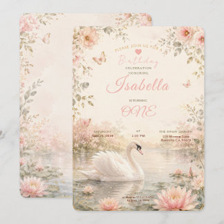 Elegante Swan Lake Geburtstagsfeier Einladung