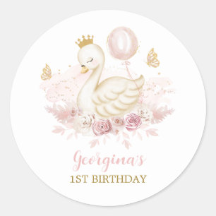 Elegante Swan Princess mit Ballon & Schmetterlinge Runder Aufkleber