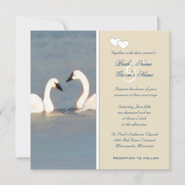 Elegante Swans Hochzeitseinladung Einladung (Vorderseite)