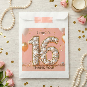 Elegante Sweet 16 Gold Perlen Pink Ballons Geschenktütchen