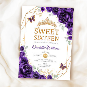 Elegante Sweet 16 lila Rosen Gold Einladung
