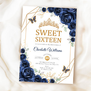 Elegante Sweet 16 Navy Blau Rosen Gold Einladung