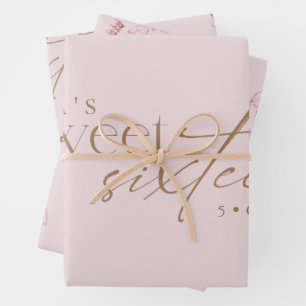 Elegante Sweet 16 Rosé-farbenes Geburtstags- Geschenkpapier Set