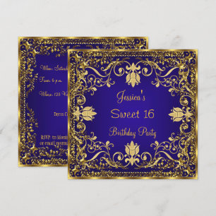 Elegante Sweet 16 Royal Blau Goldene Einladung