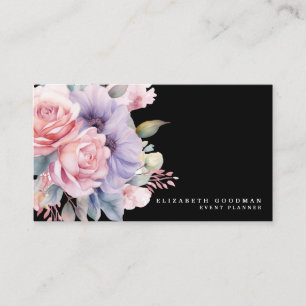 Elegante Sweet Blume Schwarze Visitenkarten Visitenkarte