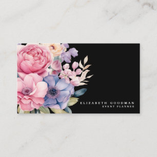 Elegante Sweet Blume Schwarze Visitenkarten Visitenkarte