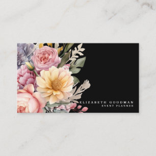 Elegante Sweet Blume Schwarze Visitenkarten Visitenkarte