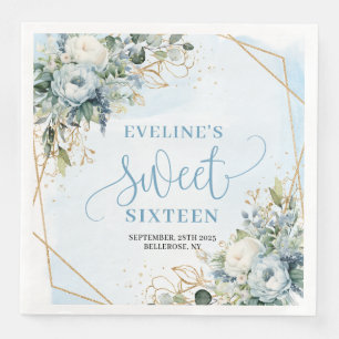Elegante Sweet Sixteen 16 Staubblau Floral Party  Serviette