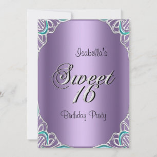 Elegante Sweet Sixteen 16 Türkis Blau Lila Einladung