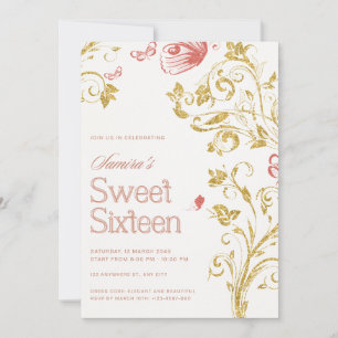 Elegante Sweet Sixteen Einladung   Gold Floral & P