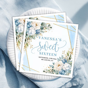 Elegante Sweet Sixteen Wasserfarbe Blau Floral   Serviette