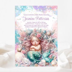 Elegante Sweet Sleeping Mermaid Baby Dusche Einladung