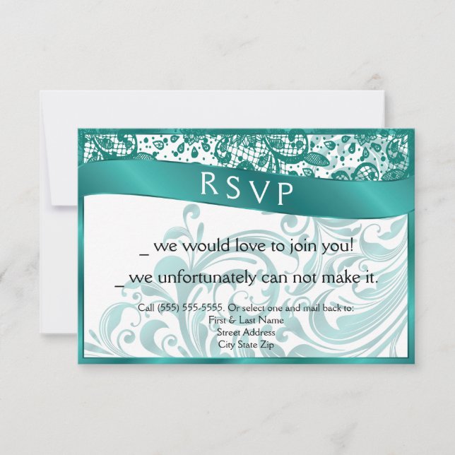 Elegante Swirl RSVP Card 3.5x5 - Aquamarin Karte (Vorderseite)