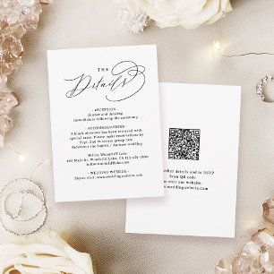 Elegante Swirl-Schrift Hochzeitsdetails im QR-Code Mitteilungskarte