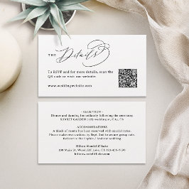 Elegante Swirl-Schrift-QR-Code-Hochzeitsdetails Platzkarte