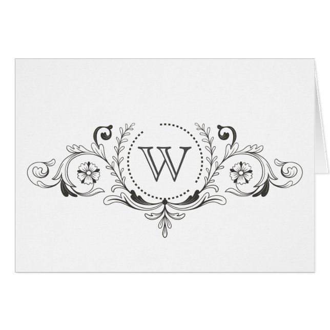 Elegante Swirl Schwarz-Weiß-Monogramm-Note-Karte (Vorderseite (Horizontal))