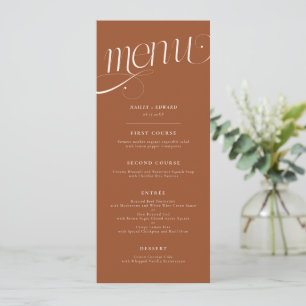 Elegante Swirl Terrakotta-Hochzeitsmenü Menükarte
