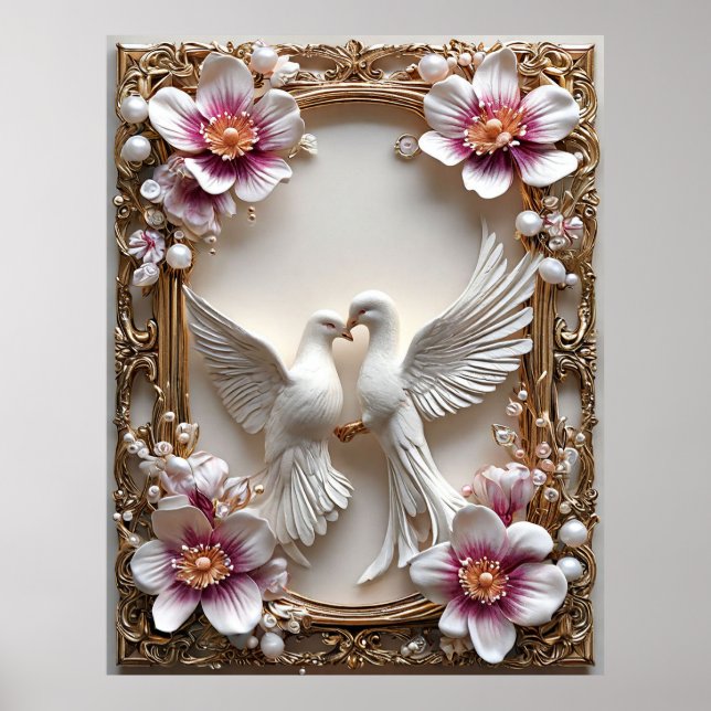 Elegante Szene der weißen Tauben Poster (Vorne)