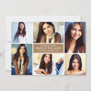 Elegante Tan Foto Collage Graduation Party Einladung