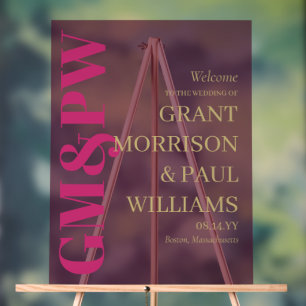 Elegante Tan Fuchsia Initials Typografy Willkommen Acrylschild