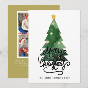 Elegante Tannenbaum-Weihnachtsfamilie 2 Foto-Feier Feiertagskarte