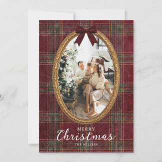 Elegante Tartan-Goldrahmen-Familienweihnachten Feiertagskarte
