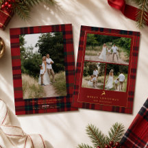 Elegante Tartan-Karo Gold-Rentier-Familienfoto
