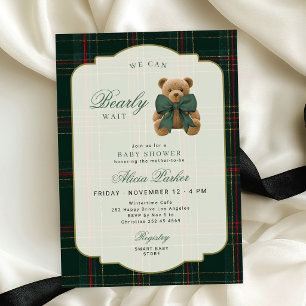 Elegante Tartan-Plaid-Teddybär-Babyparty Einladung