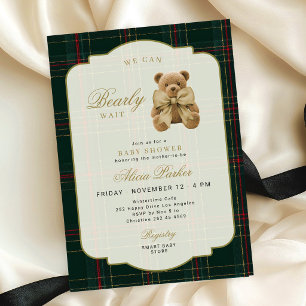 Elegante Tartan-Plaid-Teddybär-Babyparty Einladung
