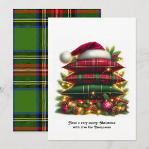 Elegante Tartan-Weihnachts-Kuschel-Karo-Kissen Feiertagskarte