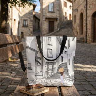 Elegante Tasche mit handgezeichneter Altstadt