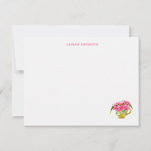 Elegante Tasse Tee mit rosa Rosen flach Danke