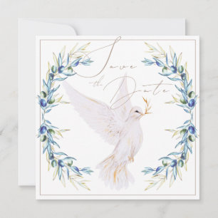 Elegante Taube und Olivenblätter Hochzeit Bitte vo Einladung