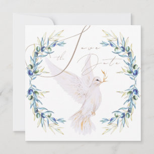 Elegante Taube und Olivenblätter Hochzeit Save the Einladung