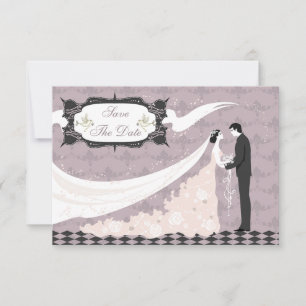 Elegante Tauben, Braut & Bräutigam Termin vormerke Save The Date