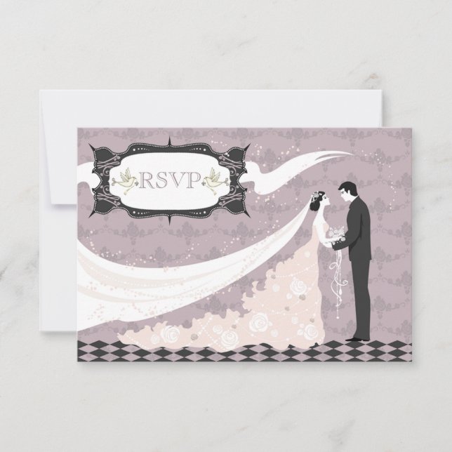 Elegante Tauben, Braut & Groom UAWG Wedding RSVP Karte (Vorderseite)