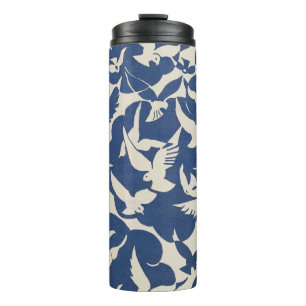 Elegante Tauben in Weiß und Blau Thermosbecher