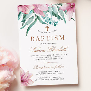 Elegante Tauf-Einladung mit Wasserfarben-Blumen-Mo Einladung