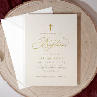 Elegante Taufe Beige Champagner Schrift Kreuz