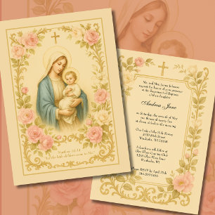 Elegante Taufe Blumenmutter Mary Traditionelle Einladung