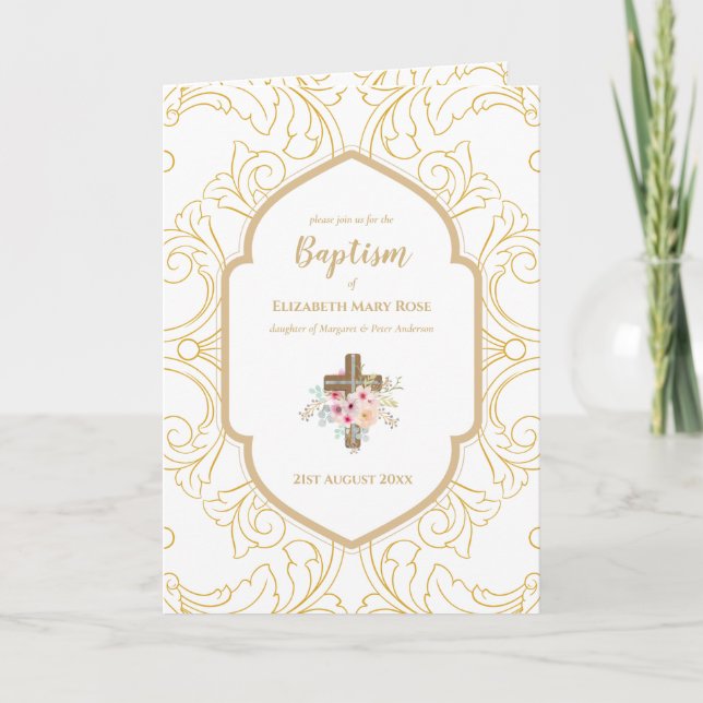 Elegante Taufe Christening Einladung und Programm (Vorderseite)