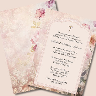 Elegante Taufe Christening Pink Floral Einladung