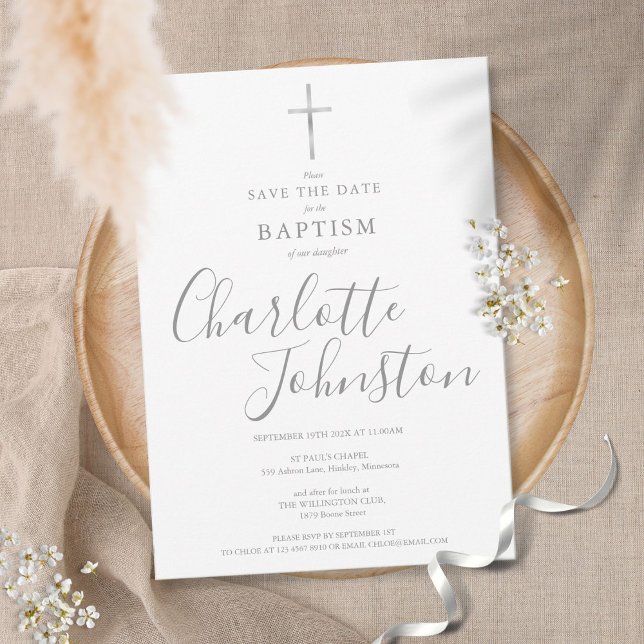 Elegante Taufe Christening Silver Signature Save The Date (Von Creator hochgeladen)